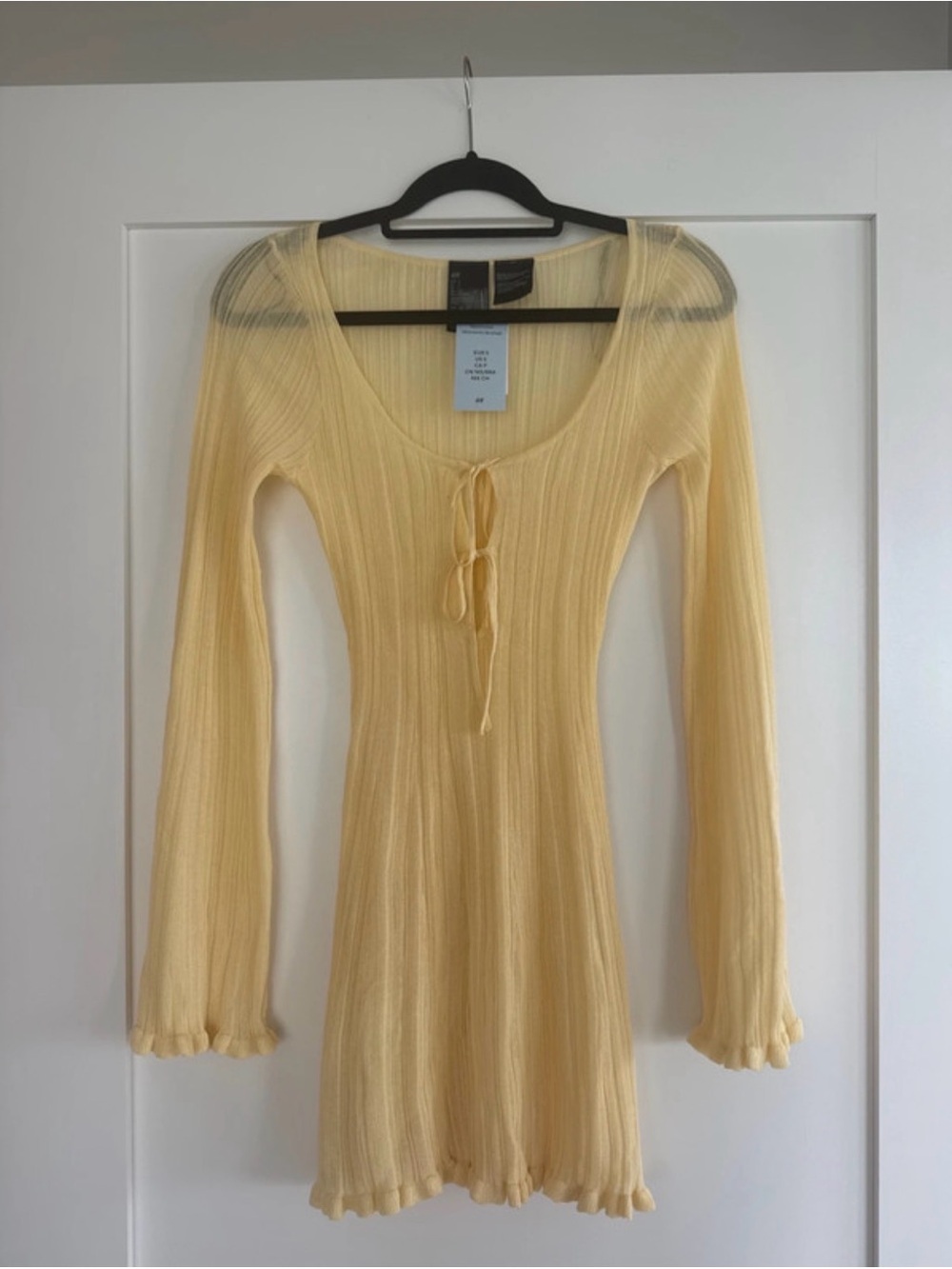 H&M Pale Yellow Ribbed Tie-Front Swim Coverup